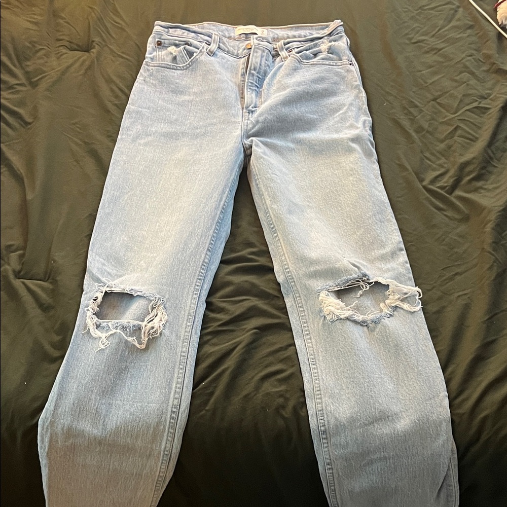 Abercrombie & Fitch High Rise Light Blue Distressed Jeans